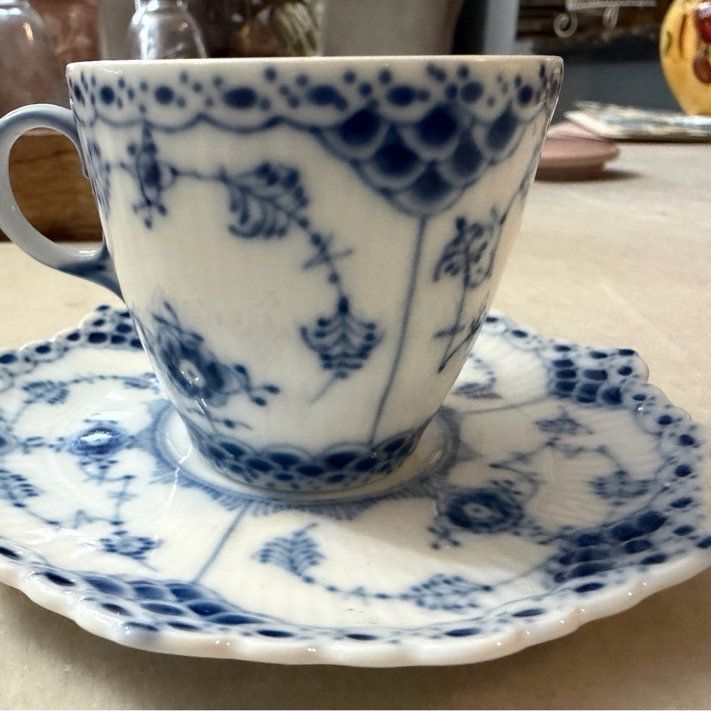 Royal Copenhagen White Porcelain Saucer and  cup with Blue Wave Mark